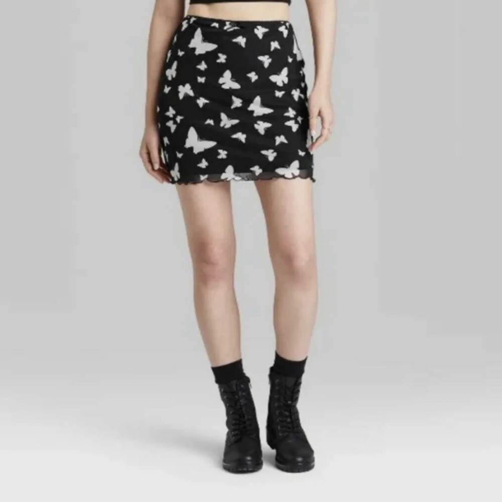 2/$15 Wild Fable Black Butterfly Print Mini Skirt
